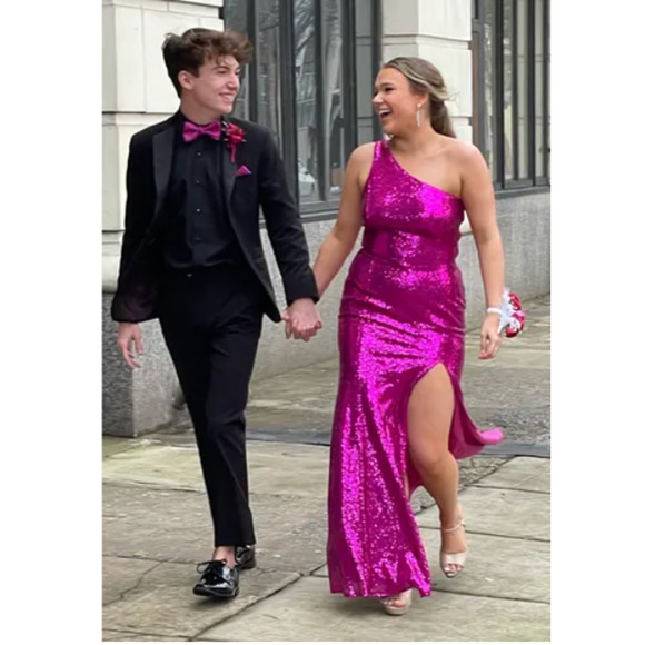 Lulus Magenta Sequin One Shoulder Mermaid Capture the Glam  Maxi Dress Size S - Picture 12 of 13